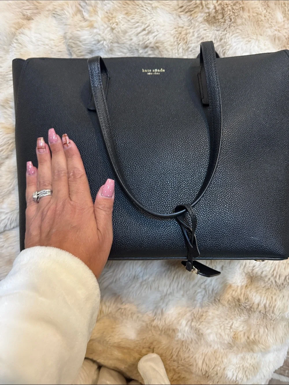 kate spade Black Pebbled Leather Tote with Luggage Tag